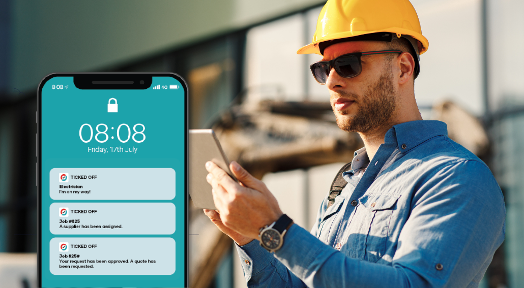 contractor checking app on phone