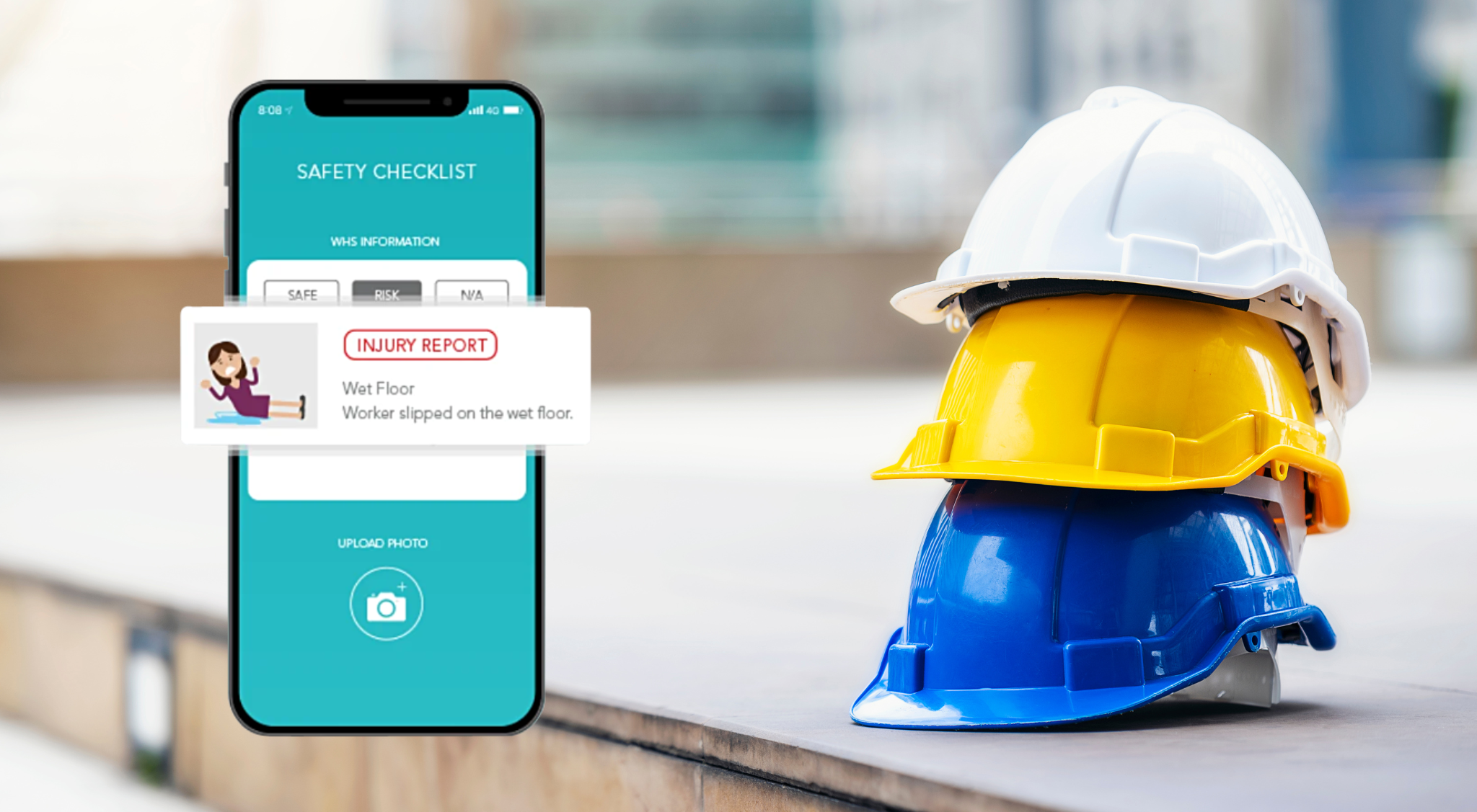 hard hat and phone with ticked off